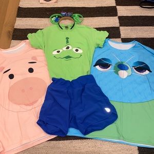 Disney Toy Story themed outfits. Hamm, alien and Bunny.